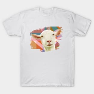 White Goat Face Colorful Geometric T-Shirt